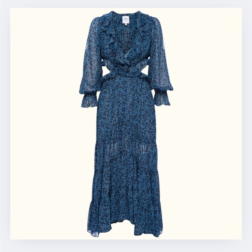 MISA “Amelia” Ruffle Cutout Dress | Cerulean Blue | Women’s M | NWOT - Picture 3 of 10